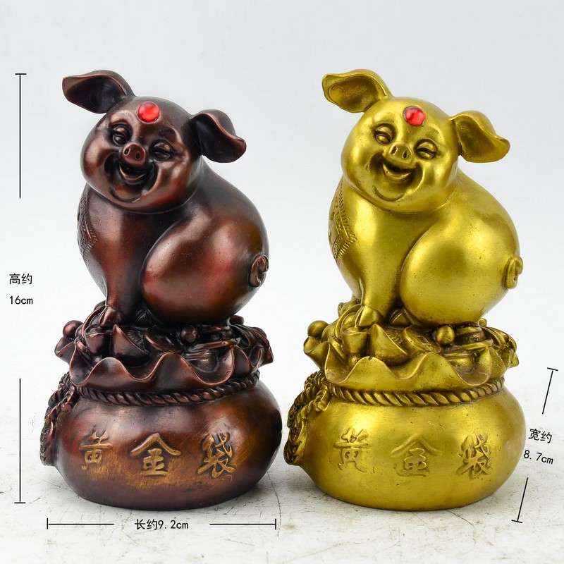 批發精工純銅特價黃金袋豬 生肖福豬，為仿古家具與空間增輝的工藝品擺設